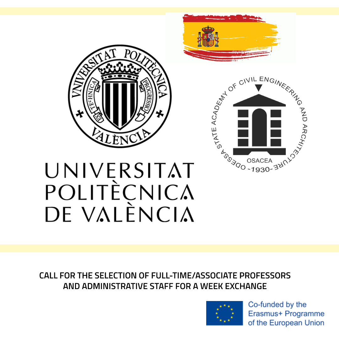 Изображение CALL FOR THE SELECTION OF FULL-TIME/ASSOCIATE PROFESSORS AND ADMINISTRATIVE STAFF FOR A WEEK EXCHANGE IN THE UNIVERSITAT POLITÈC 2023