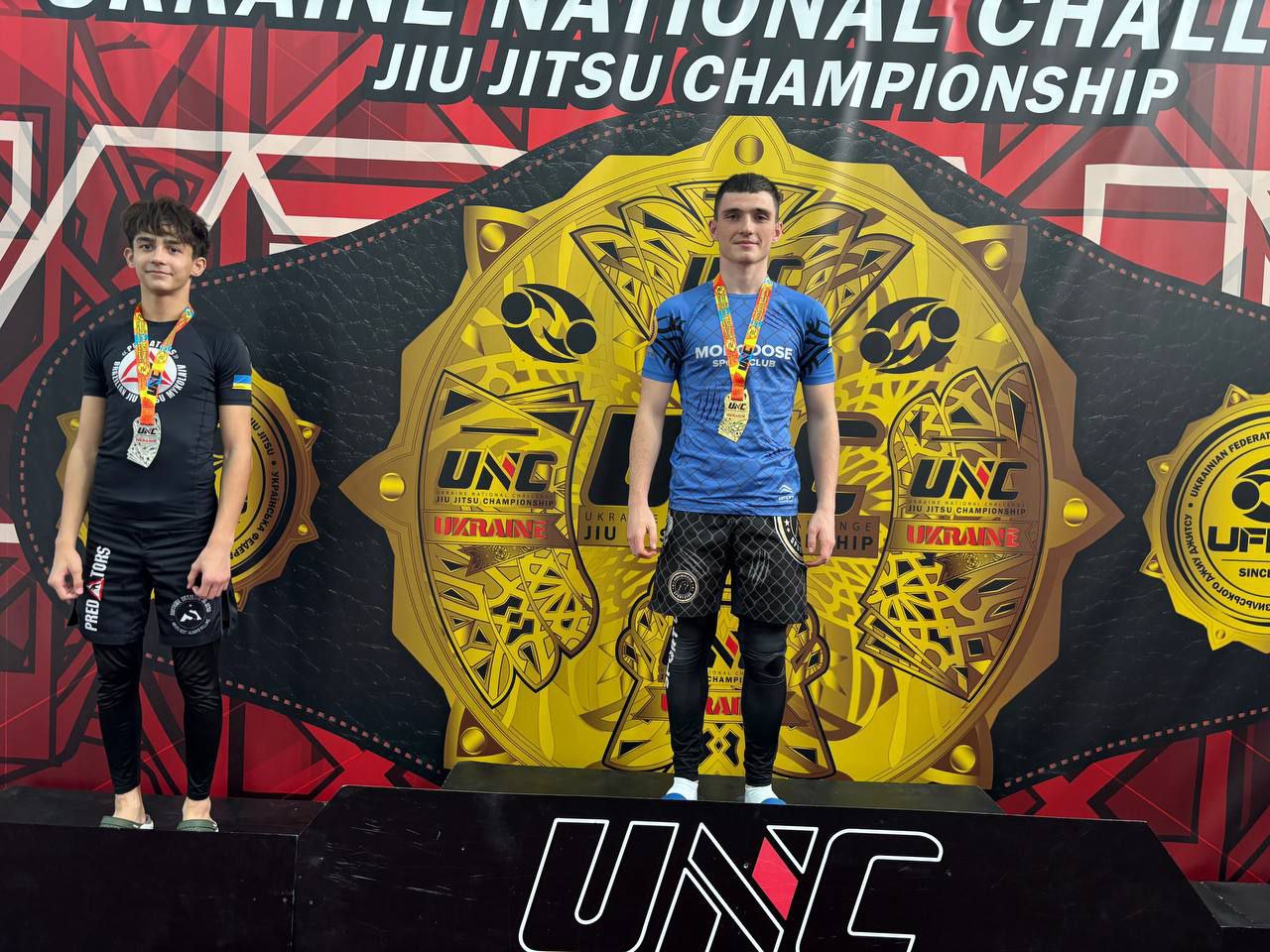 Зображення UKRAINE NATIONAL CHALLENGE 2025 з джиу-джитсу. Киричков Данила студент першого курса виборов 1 місце. 2025